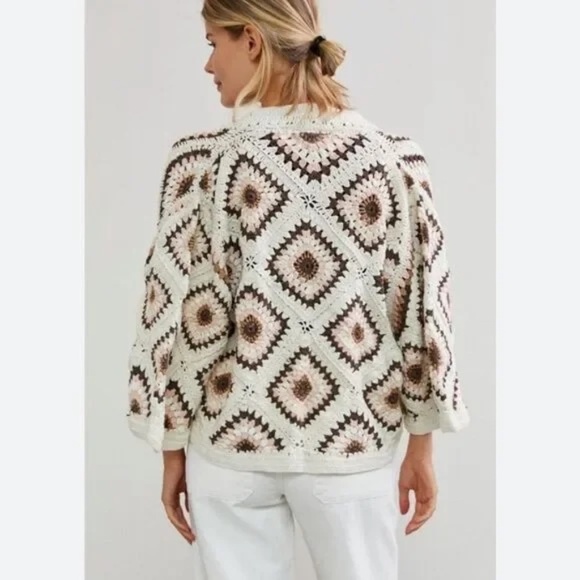Anthropologie Anderson & Lauth Amber Crochet Cardigan Jacket Knit Sweater Shrug - Picture 3 of 8